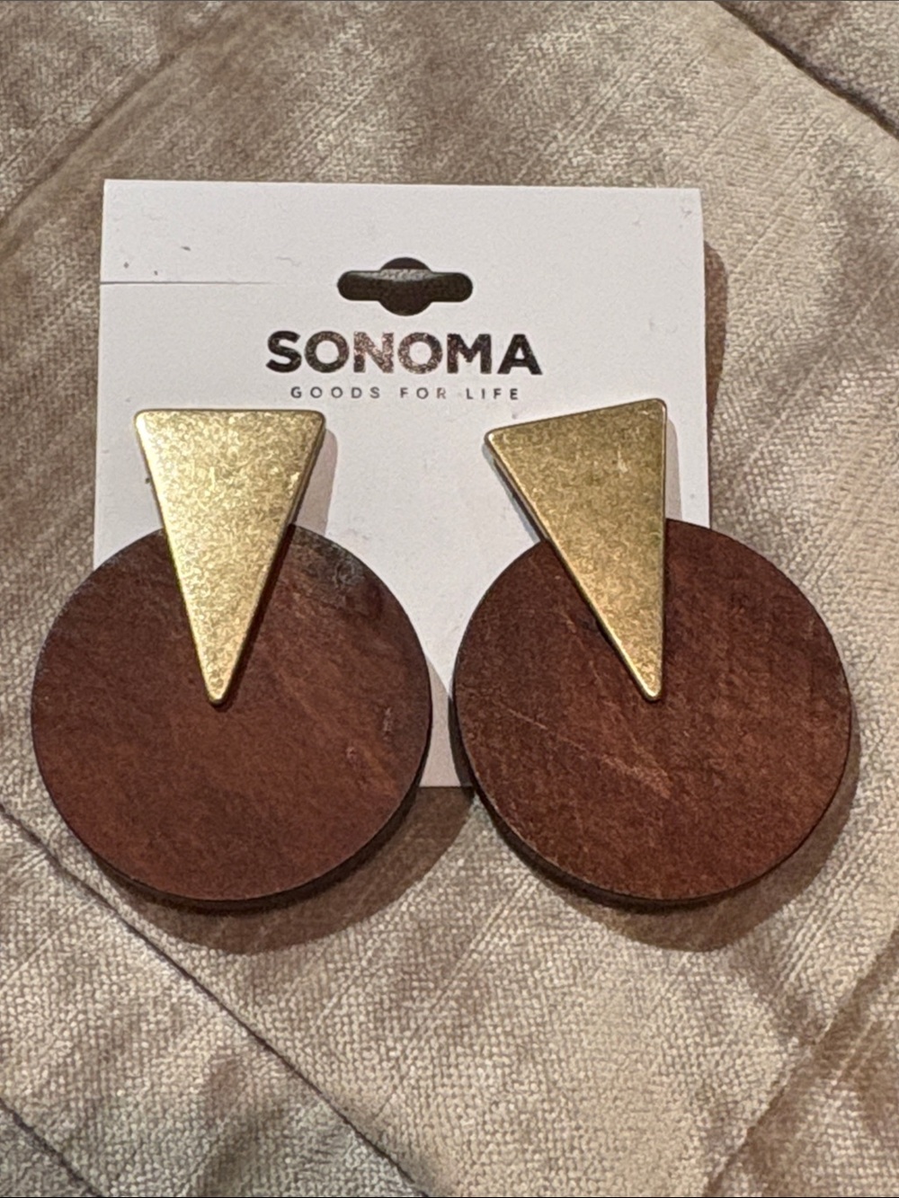 SONOMA Gold Triangle Over Brown Wood Disc Earrings